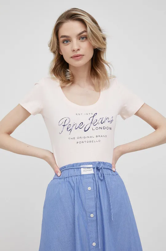 ροζ Βαμβακερό μπλουζάκι Pepe Jeans Baia Γυναικεία