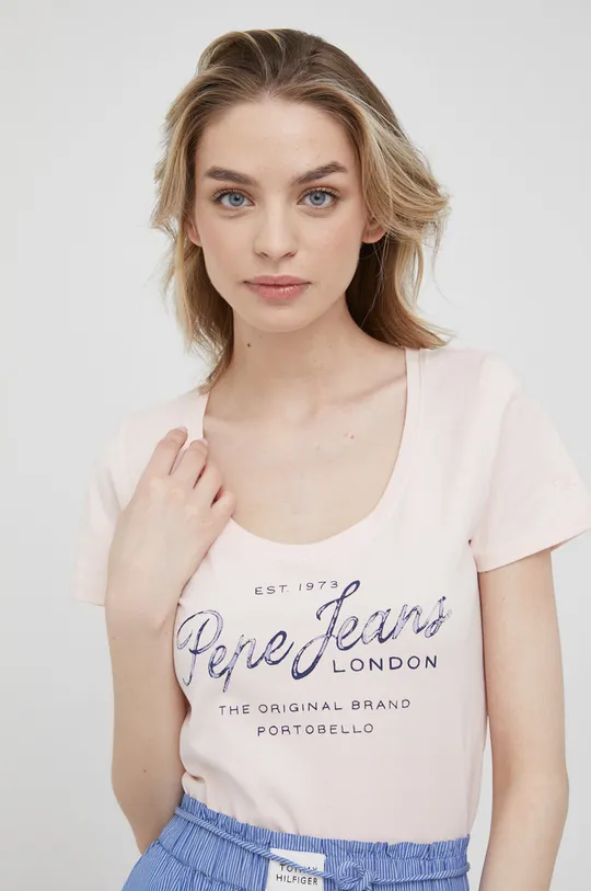ροζ Βαμβακερό μπλουζάκι Pepe Jeans Baia