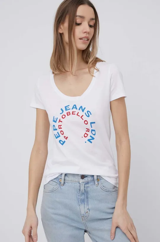 λευκό Βαμβακερό μπλουζάκι Pepe Jeans Cammie Γυναικεία