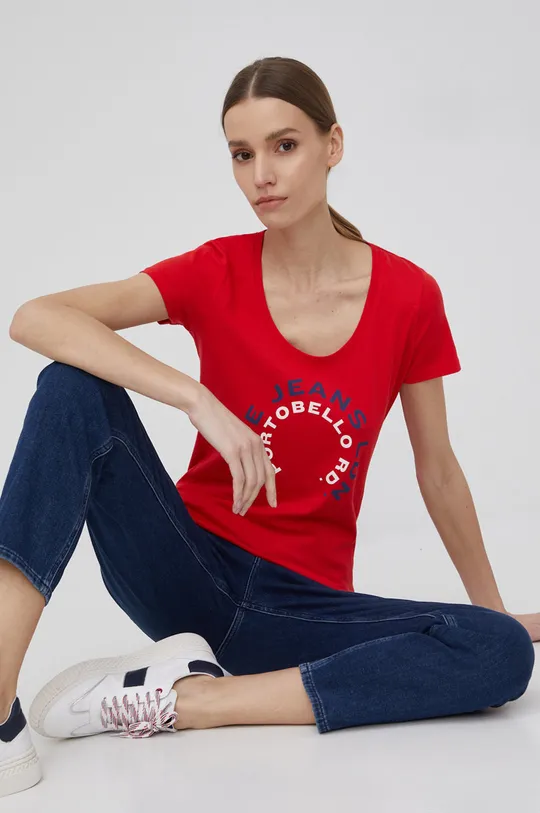 κόκκινο Βαμβακερό μπλουζάκι Pepe Jeans Cammie Γυναικεία