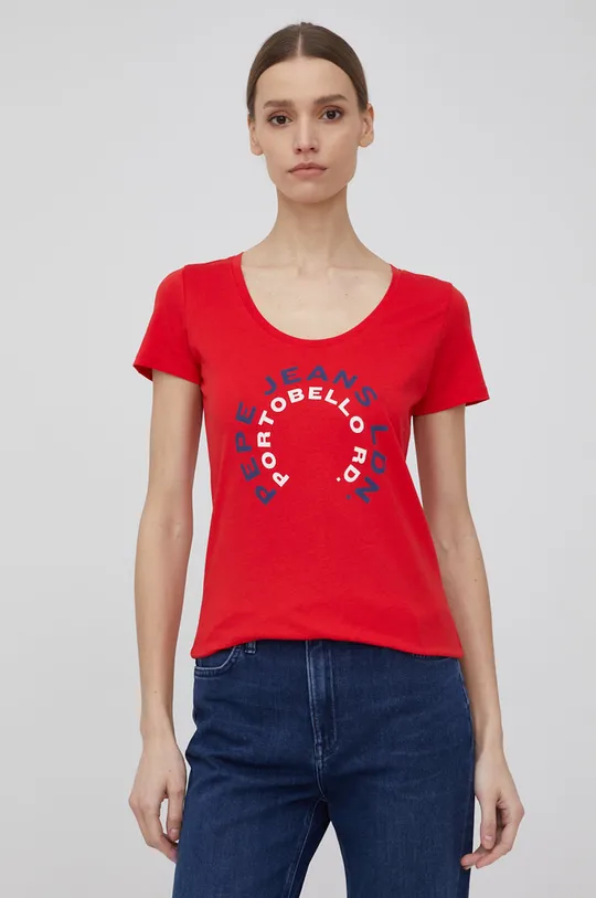 κόκκινο Βαμβακερό μπλουζάκι Pepe Jeans Cammie