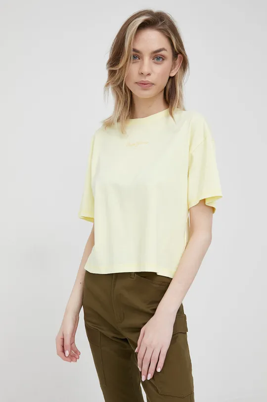 κίτρινο Βαμβακερό μπλουζάκι Pepe Jeans Nina Γυναικεία