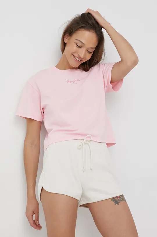 fioletowy Pepe Jeans t-shirt bawełniany NINA Damski