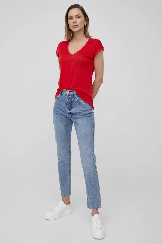 Ľanové tričko Pepe Jeans Clementine červená