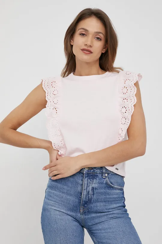 różowy Pepe Jeans t-shirt bawełniany BRUNELLA Damski