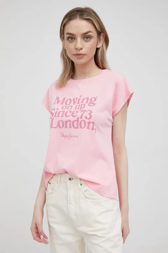 ροζ Βαμβακερό μπλουζάκι Pepe Jeans Rosie Γυναικεία