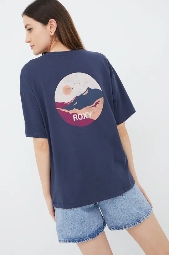 tmavomodrá Bavlnené tričko Roxy Dámsky