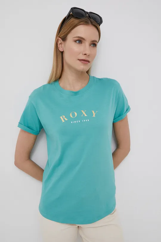 τιρκουάζ Βαμβακερό μπλουζάκι Roxy Γυναικεία