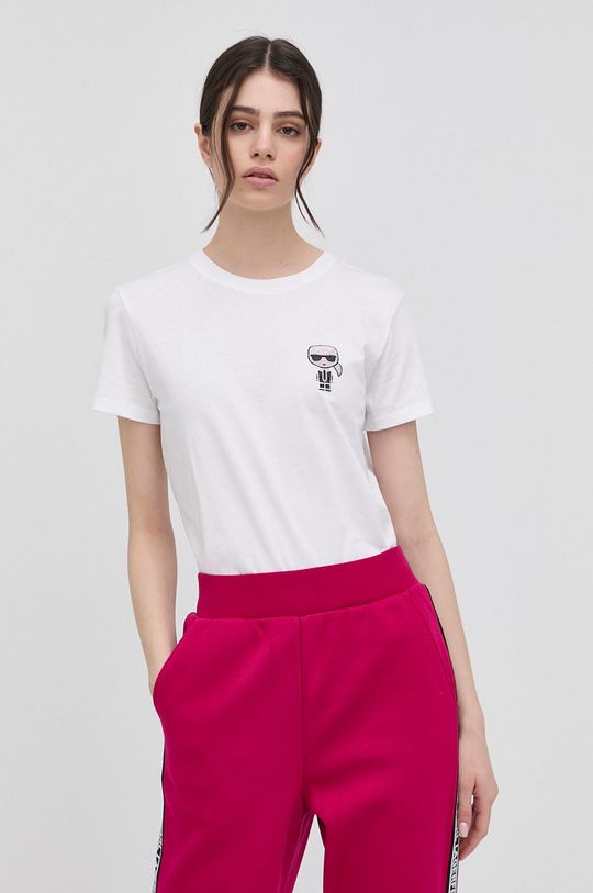 biały Karl Lagerfeld t-shirt bawełniany 216W1731.51 Damski