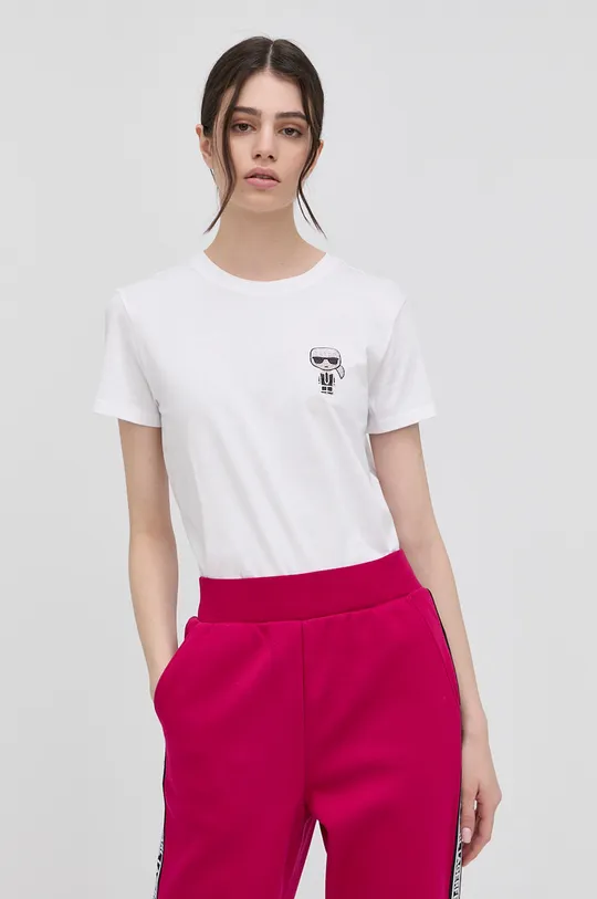 biały Karl Lagerfeld t-shirt bawełniany 216W1731.51 Damski