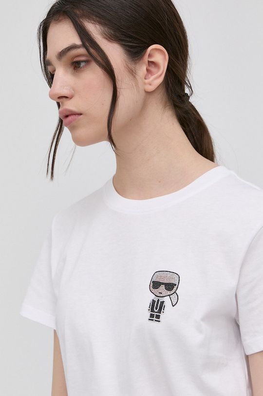 biały Karl Lagerfeld t-shirt bawełniany 216W1731.51