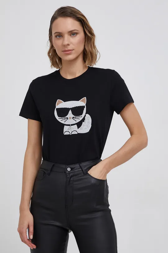 czarny Karl Lagerfeld - T-shirt bawełniany 216W1732.51