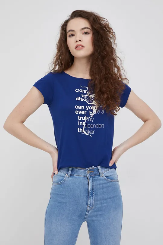 granatowy Sisley t-shirt bawełniany