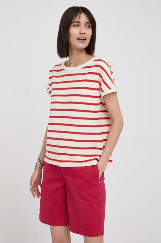 czerwony Sisley t-shirt bawełniany Damski