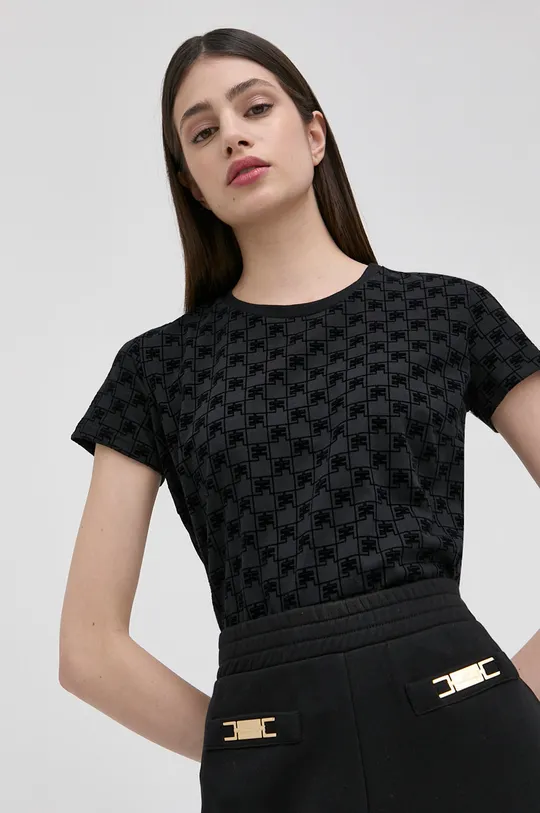 μαύρο Elisabetta Franchi - Βαμβακερό μπλουζάκι Γυναικεία