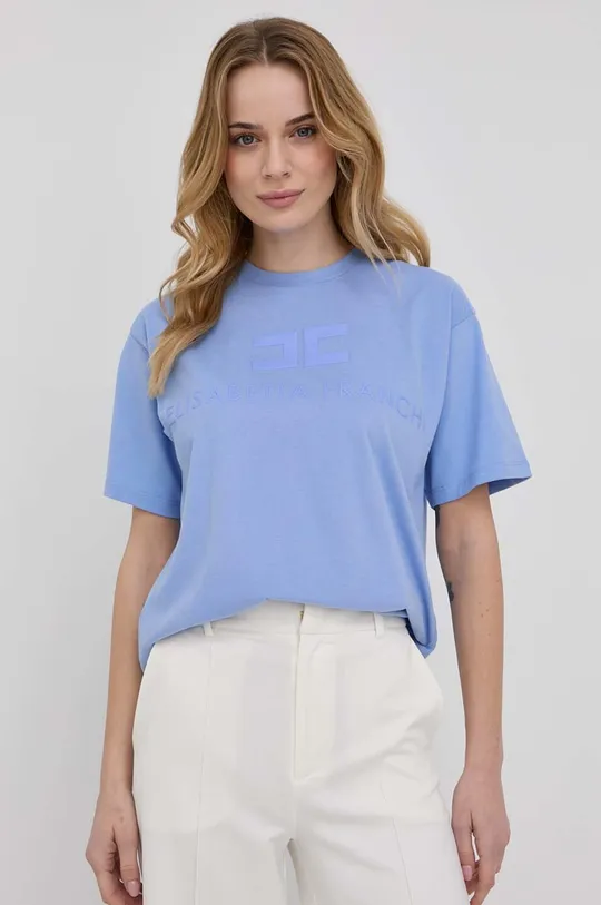 modrá Bavlnené tričko Elisabetta Franchi Dámsky