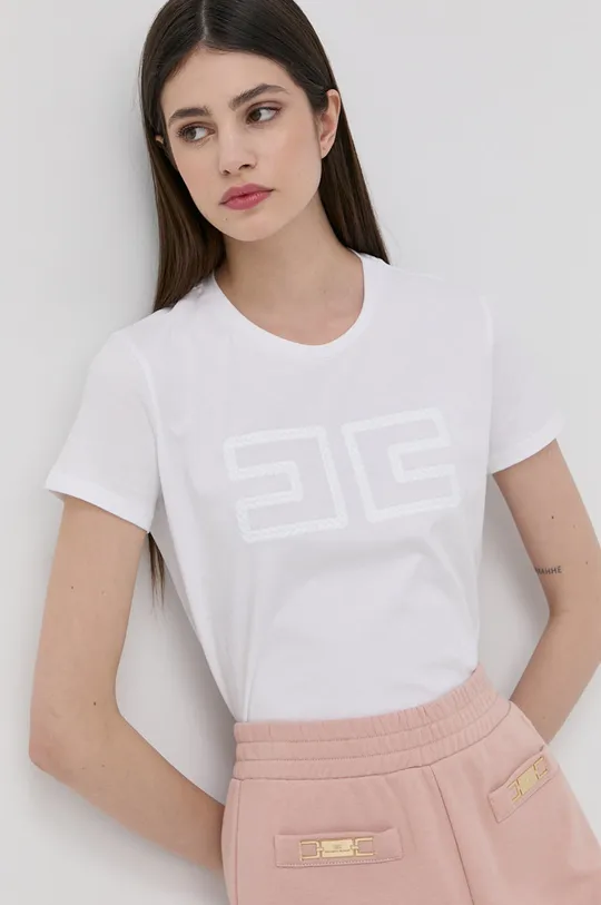 λευκό Elisabetta Franchi - Βαμβακερό μπλουζάκι Γυναικεία