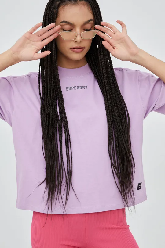 Superdry t-shirt bawełniany fioletowy