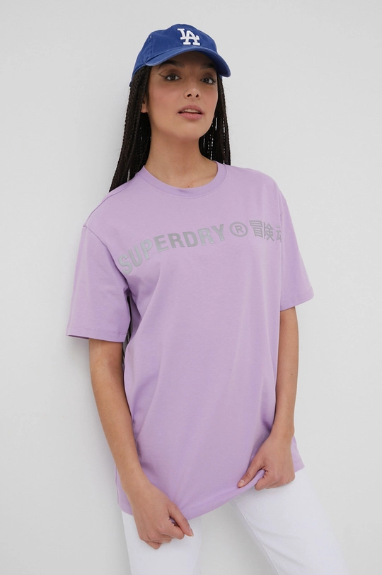 fioletowy Superdry t-shirt bawełniany Damski