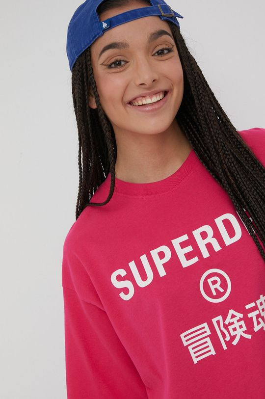 Bavlněné tričko Superdry fuchsiová