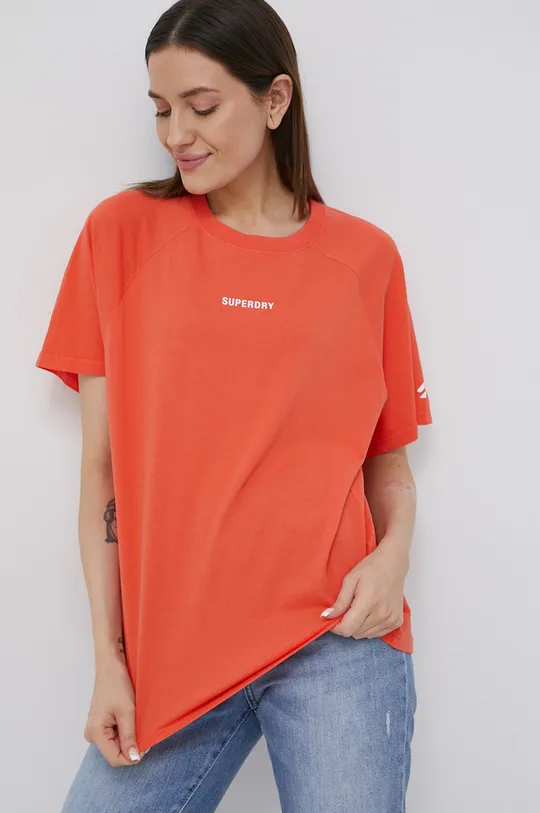 oranžna Superdry bombažna majica Ženski