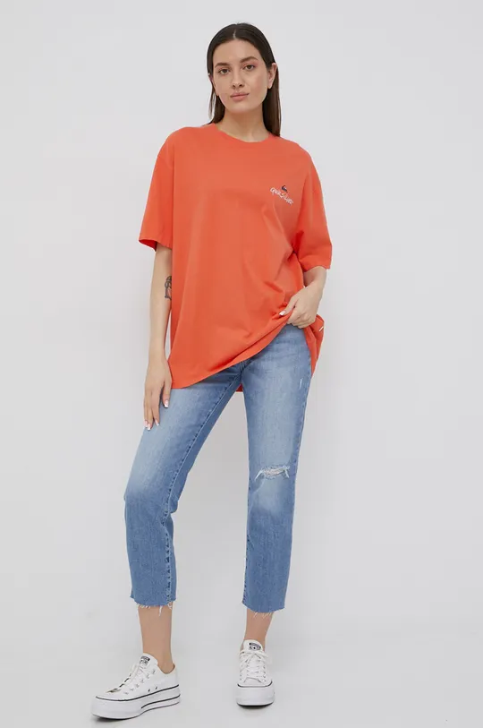 Βαμβακερό μπλουζάκι Quiksilver πορτοκαλί