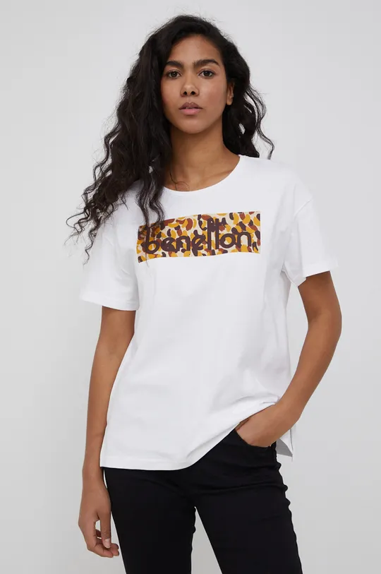 λευκό United Colors of Benetton - Βαμβακερό μπλουζάκι Γυναικεία