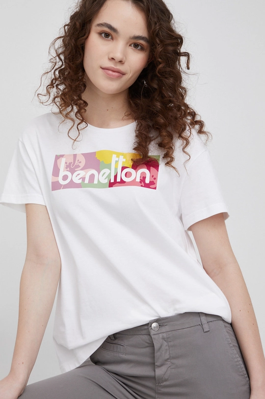 biały United Colors of Benetton t-shirt bawełniany Damski