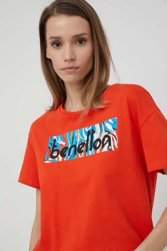 πορτοκαλί Βαμβακερό μπλουζάκι United Colors of Benetton