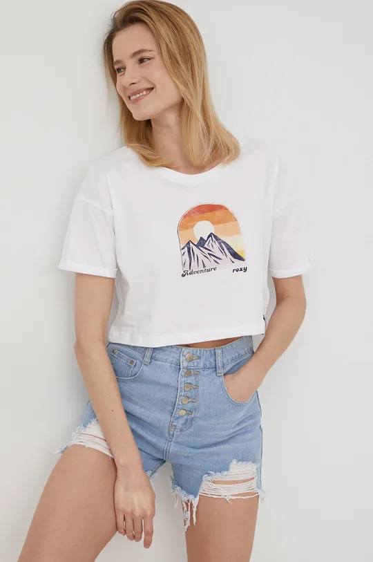 білий Бавовняна футболка Roxy Жіночий