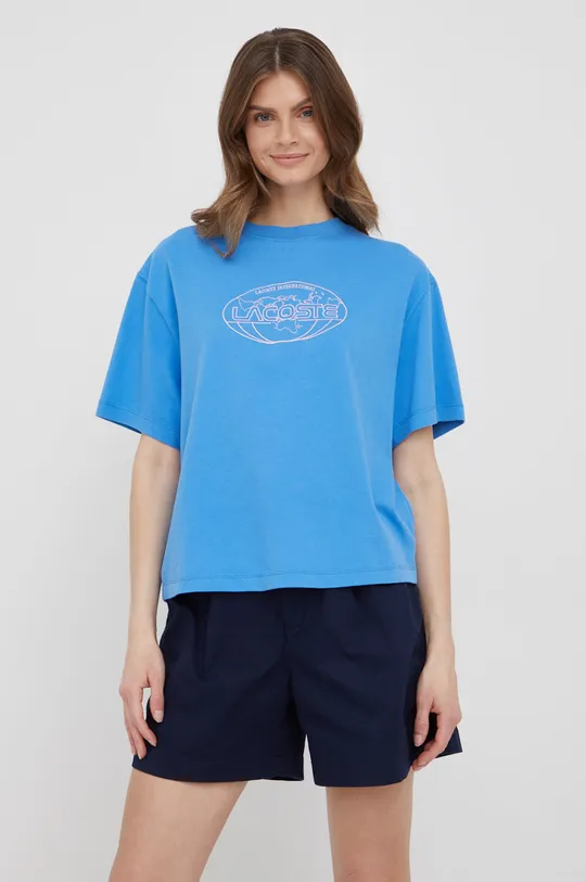 modrá Bavlnené tričko Lacoste Dámsky