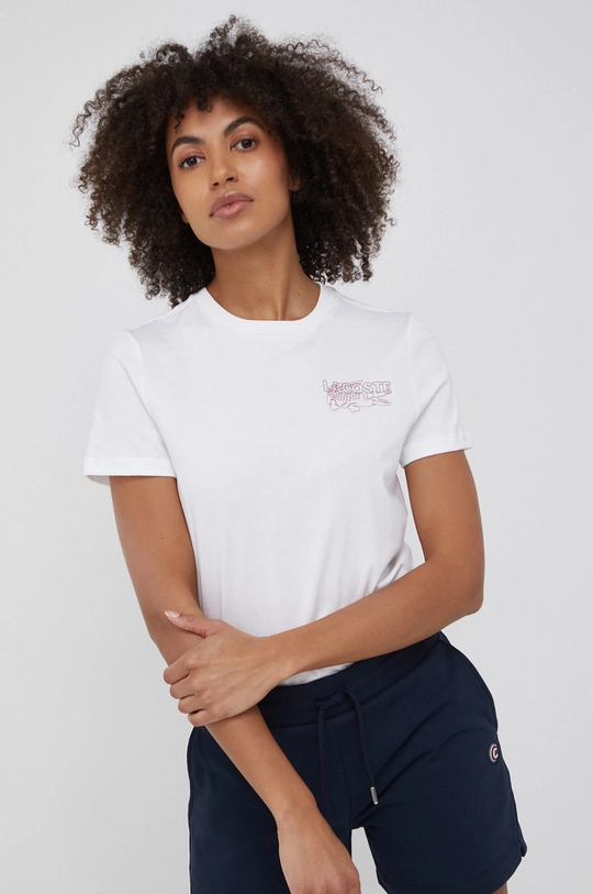 biały Lacoste t-shirt bawełniany TF6697 Damski