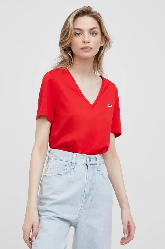 rdeča Bombažna kratka majica Lacoste TF8392 Ženski
