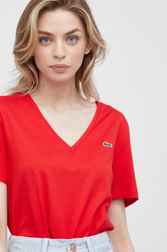 czerwony Lacoste t-shirt bawełniany TF8392