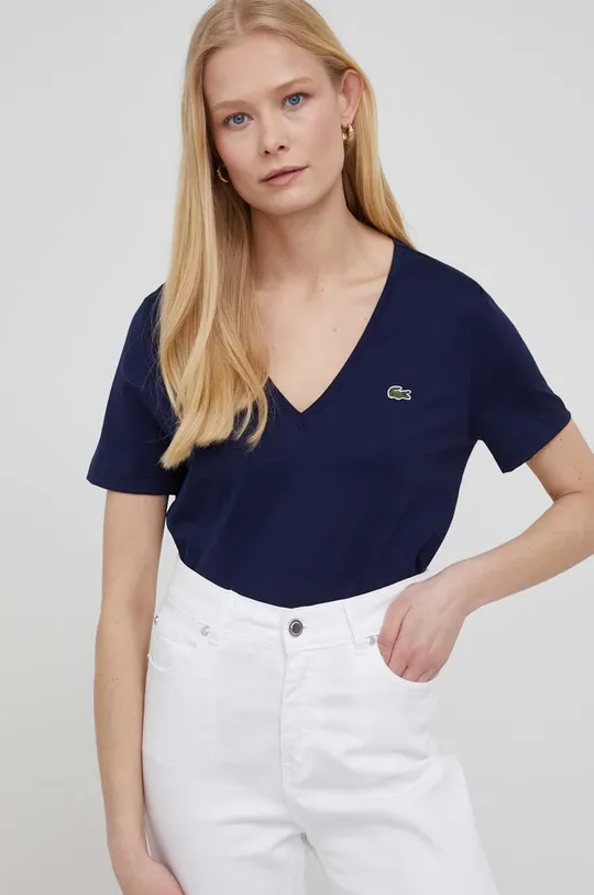 mornarsko modra Bombažna kratka majica Lacoste TF8392 Ženski