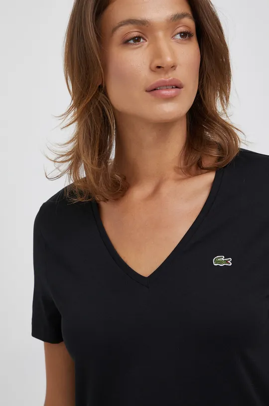 μαύρο Βαμβακερό μπλουζάκι Lacoste TF8392