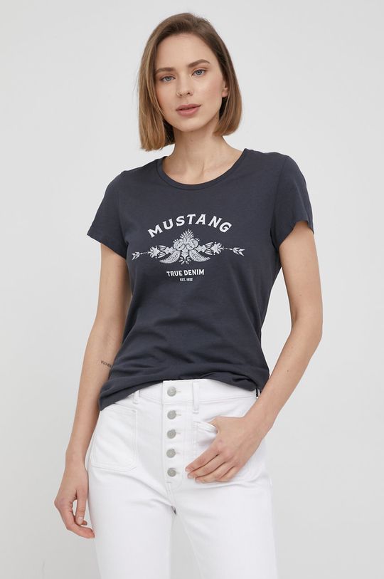 grafitowy Mustang t-shirt bawełniany