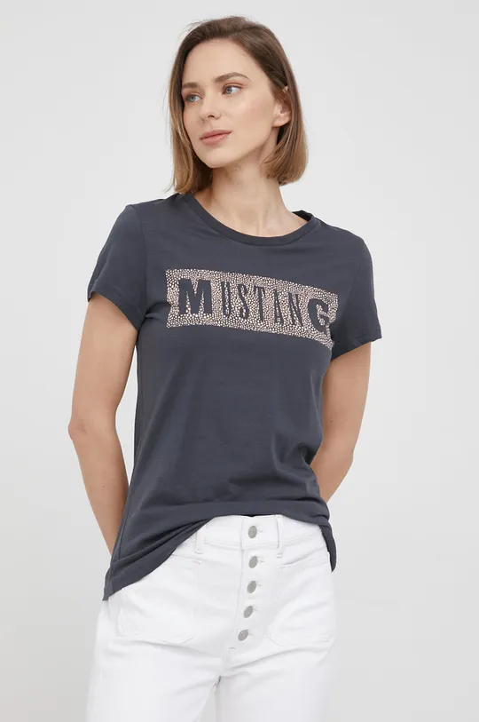 szary Mustang t-shirt bawełniany Damski