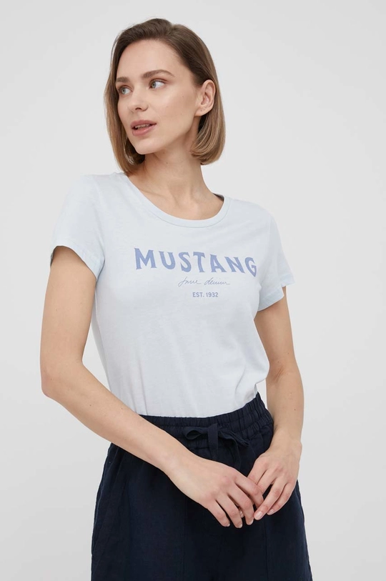 niebieski Mustang t-shirt bawełniany