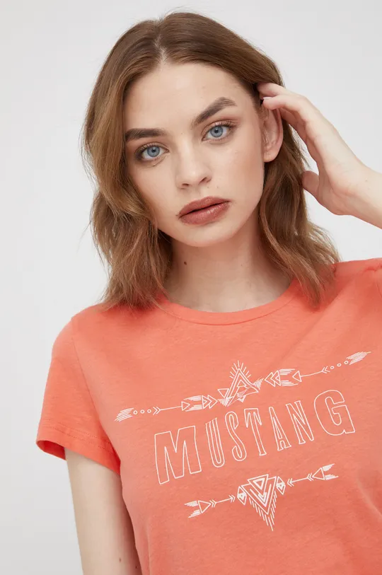 Mustang t-shirt bawełniany pomarańczowy