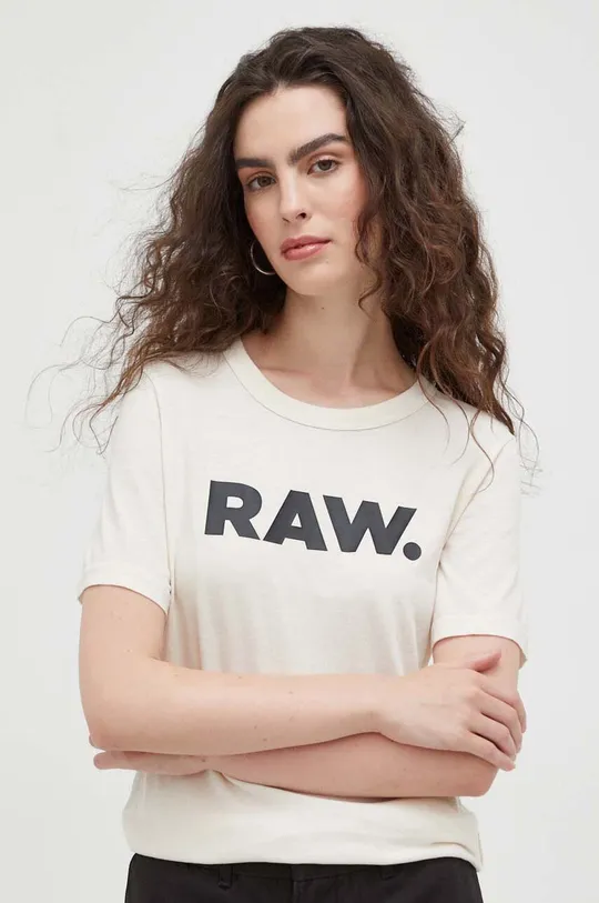 бежевый Хлопковая футболка G-Star Raw Женский