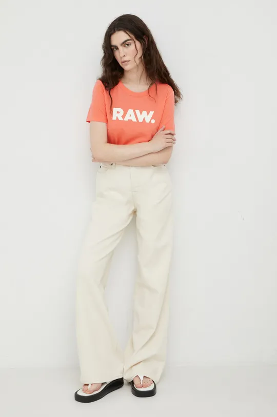 Βαμβακερό μπλουζάκι G-Star Raw πορτοκαλί
