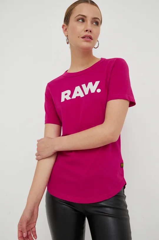 ροζ Βαμβακερό μπλουζάκι G-Star Raw