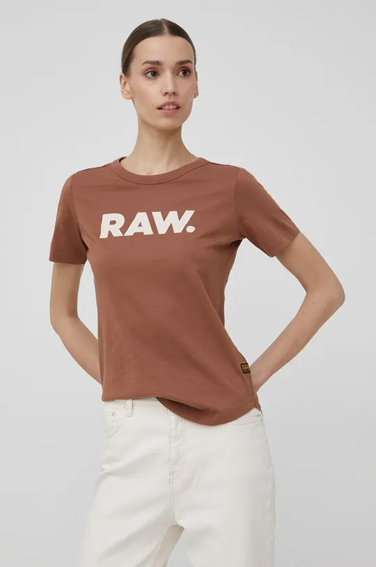 καφέ Βαμβακερό μπλουζάκι G-Star Raw Γυναικεία