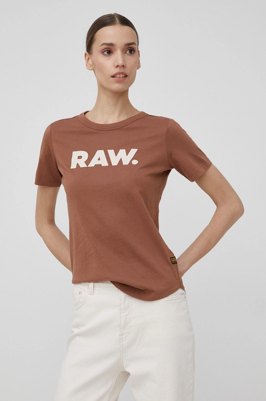 brązowy G-Star Raw t-shirt bawełniany Damski