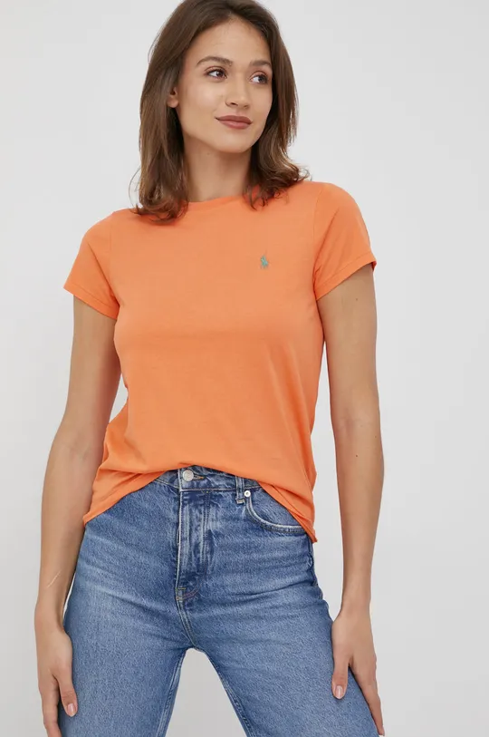оранжевый Хлопковая футболка Polo Ralph Lauren Женский