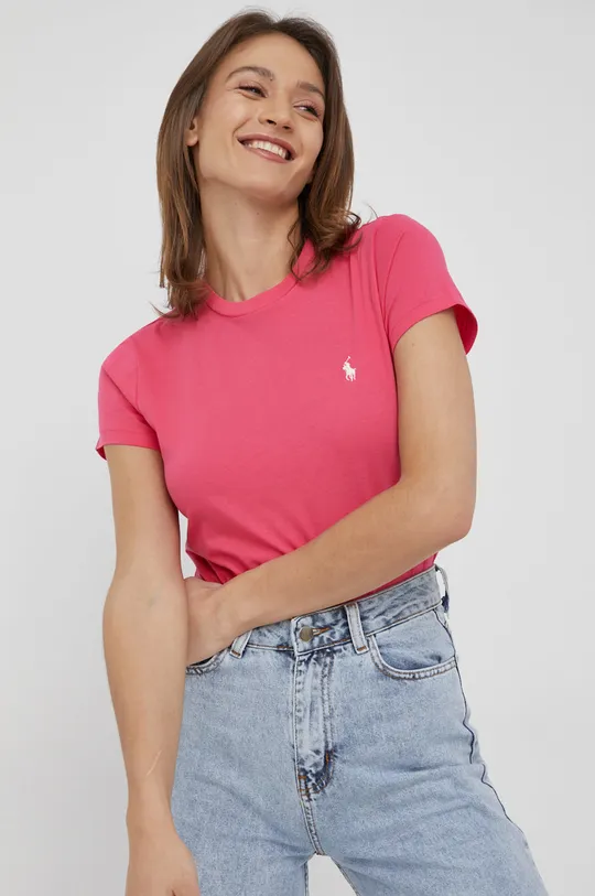 różowy Polo Ralph Lauren t-shirt bawełniany 211847073020 Damski