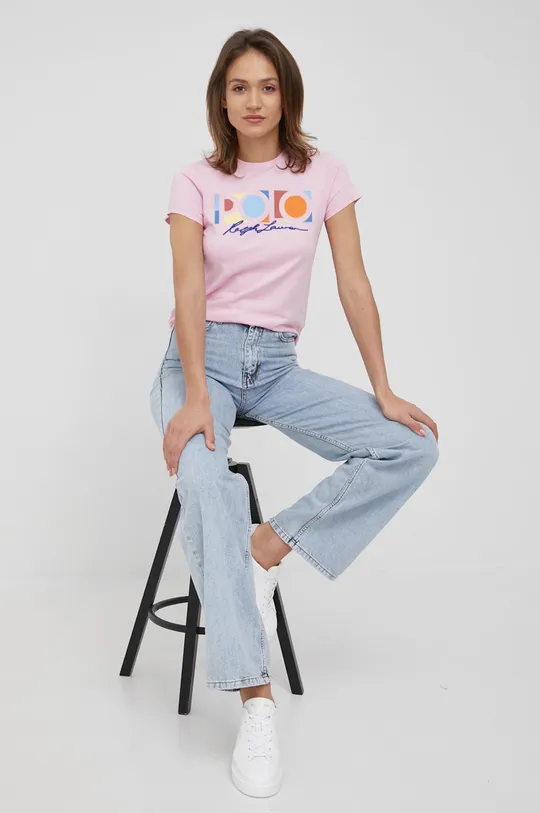różowy Polo Ralph Lauren t-shirt bawełniany 211856637005 Damski