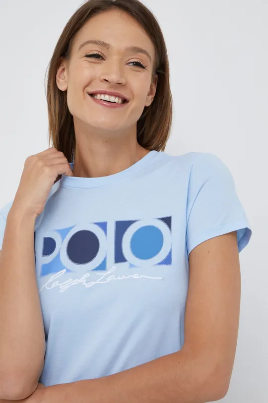 голубой Хлопковая футболка Polo Ralph Lauren Женский