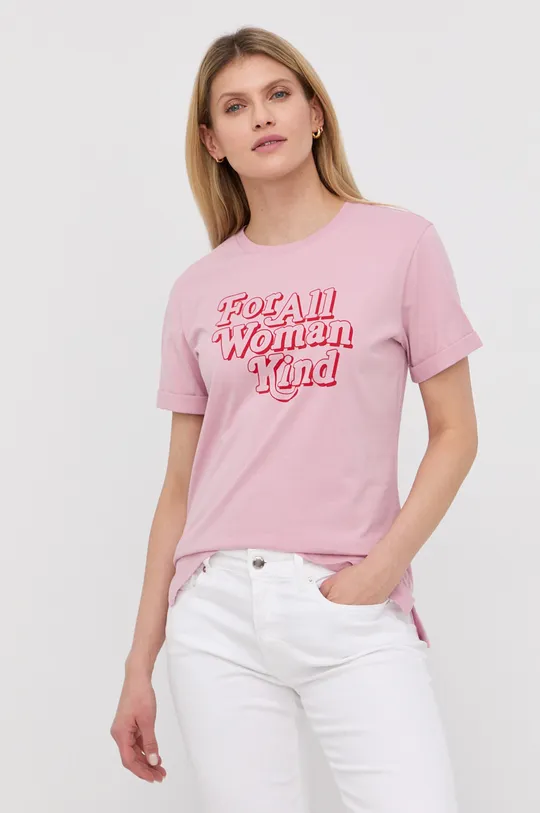 różowy HUGO t-shirt bawełniany 50465664 Damski